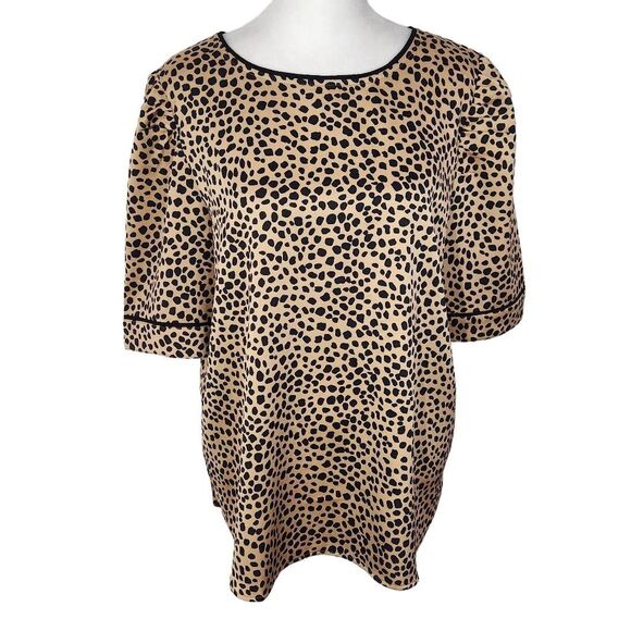 Loft Leopard Print Puffy Sleeve Blouse Size Large Tan and Black Leopard Top - Picture 1 of 10